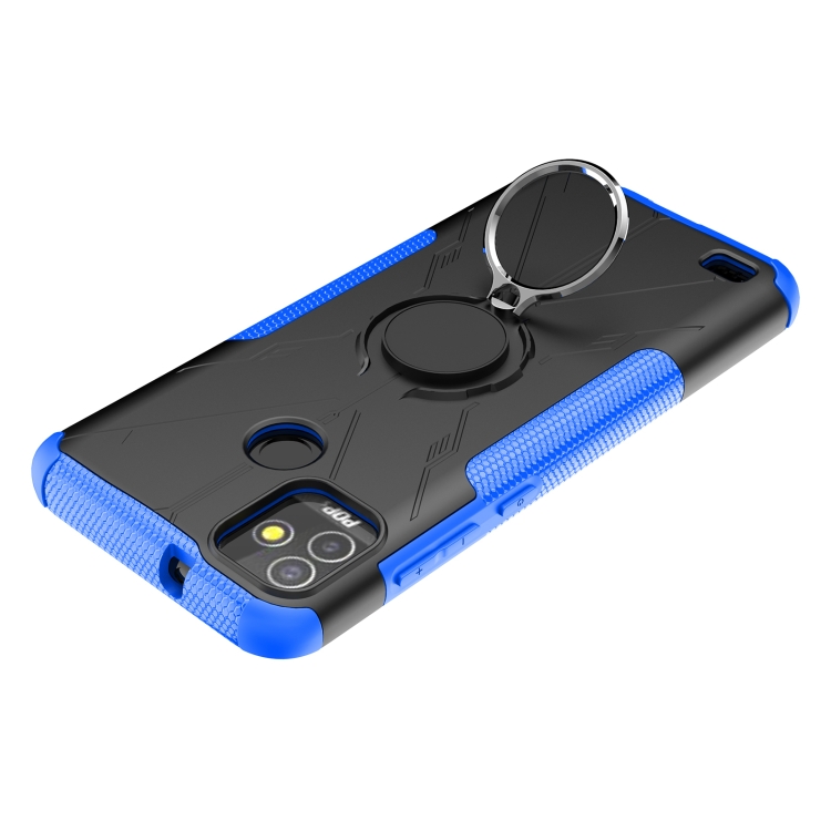 For Tecno Pop 5P Armor Bear Shockproof PC + TPU Phone Case with Ring Holder(Blue) - 3