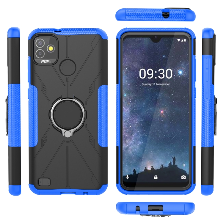 For Tecno Pop 5P Armor Bear Shockproof PC + TPU Phone Case with Ring Holder(Blue) - 5