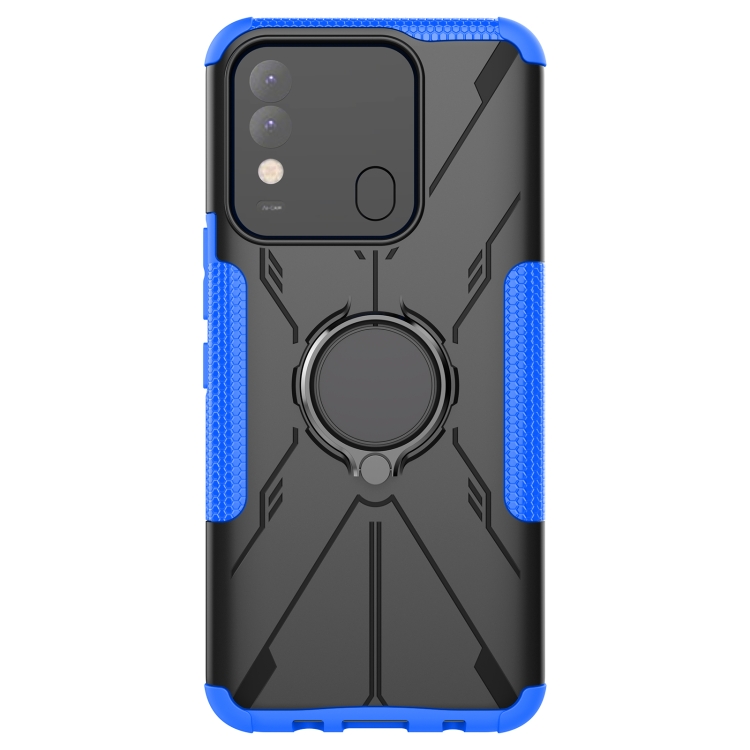 For Tecno Spark 8 Armor Bear Shockproof PC + TPU Phone Case with Ring Holder(Blue) - 1