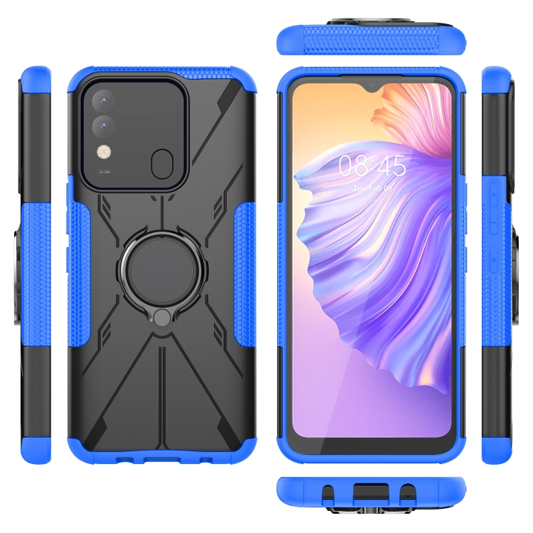 For Tecno Spark 8 Armor Bear Shockproof PC + TPU Phone Case with Ring Holder(Blue) - 5