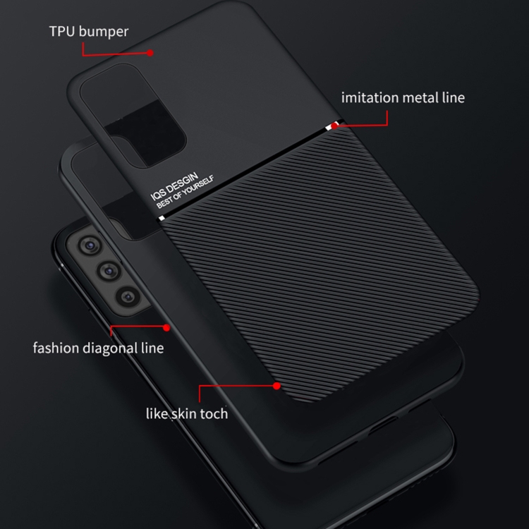 For Samsung Galaxy M52 5G Classic Tilt Strip Grain Magnetic Shockproof PC + TPU Phone Case(Blue) - 5