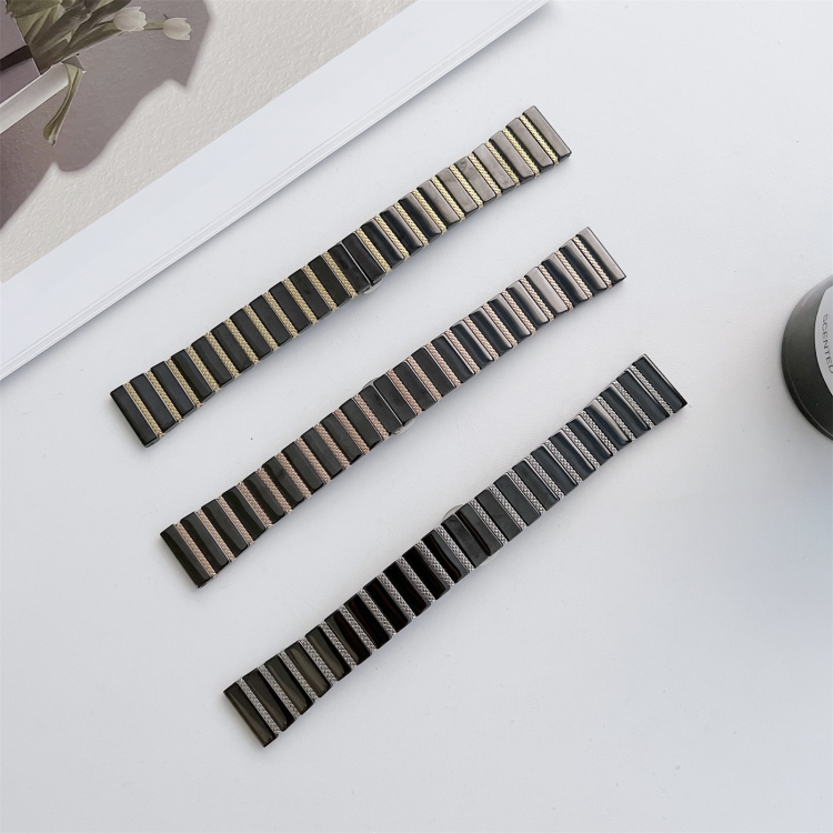 20mm Ceramic One-bead Steel Strap Watchband(Black Silver) - 1