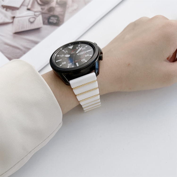 20mm Ceramic One-bead Steel Strap Watchband(White Gold) - B2