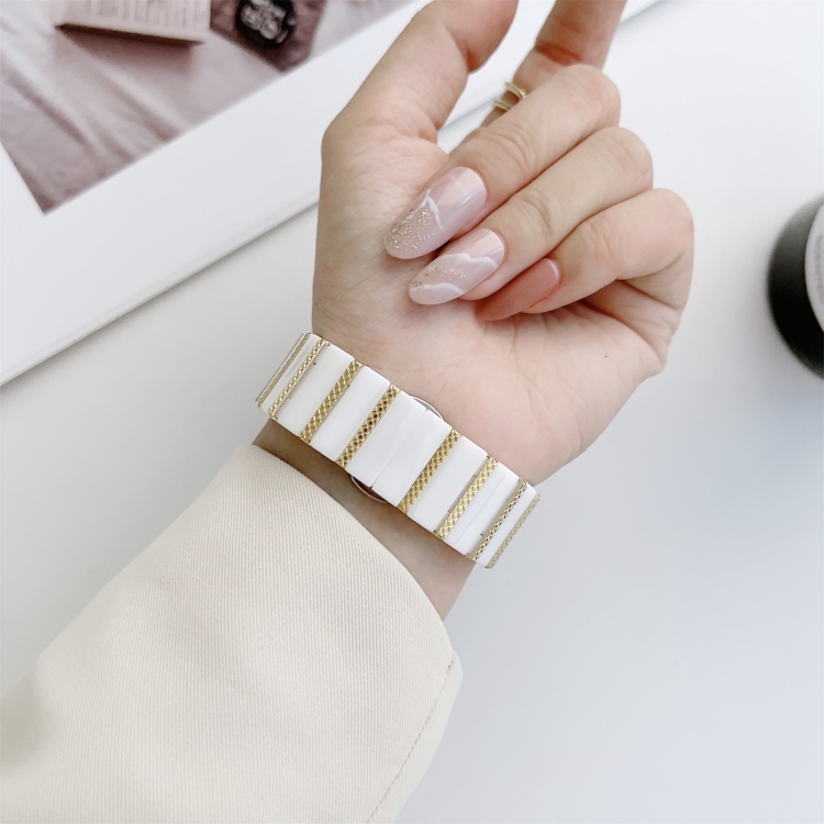 20mm Ceramic One-bead Steel Strap Watchband(White Gold) - B3