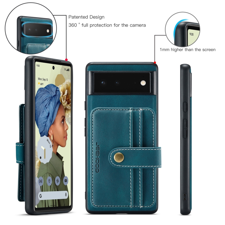 For Google Pixel 6 JEEHOOD RFID Blocking Anti-Theft Wallet Phone Case(Blue) - 3
