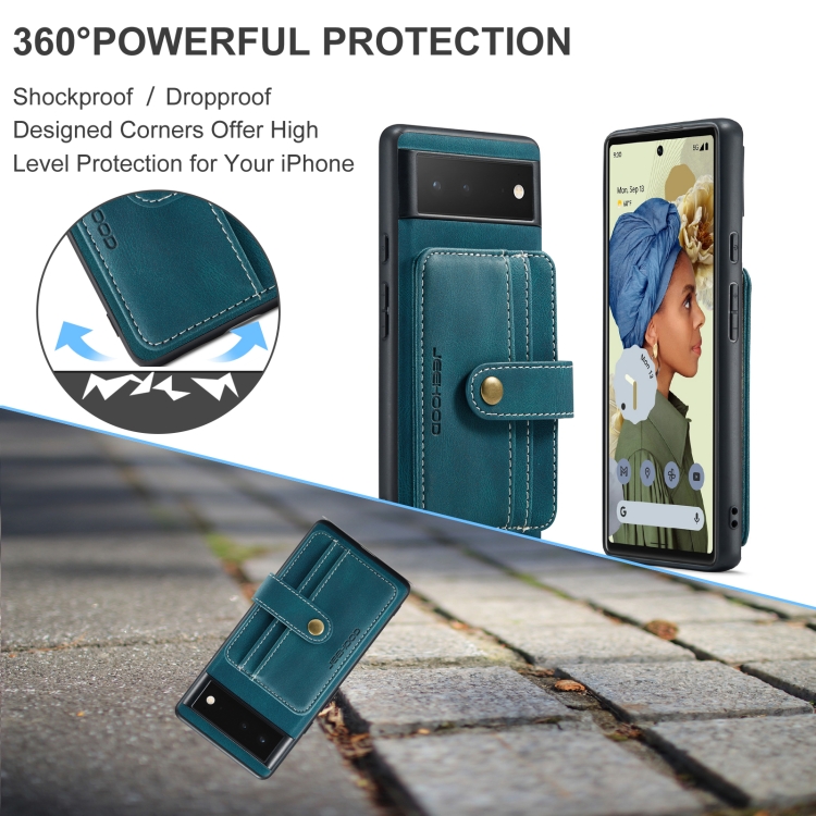 For Google Pixel 6 Pro JEEHOOD RFID Blocking Anti-Theft Wallet Phone Case(Blue) - 6