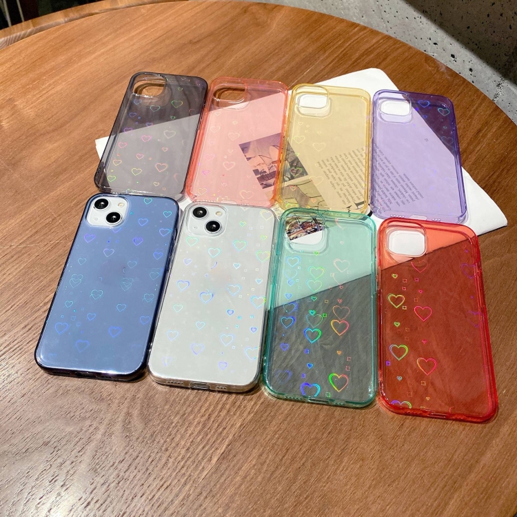 Colorful Laser Love TPU Phone Case For iPhone 13 mini(Black) - B1