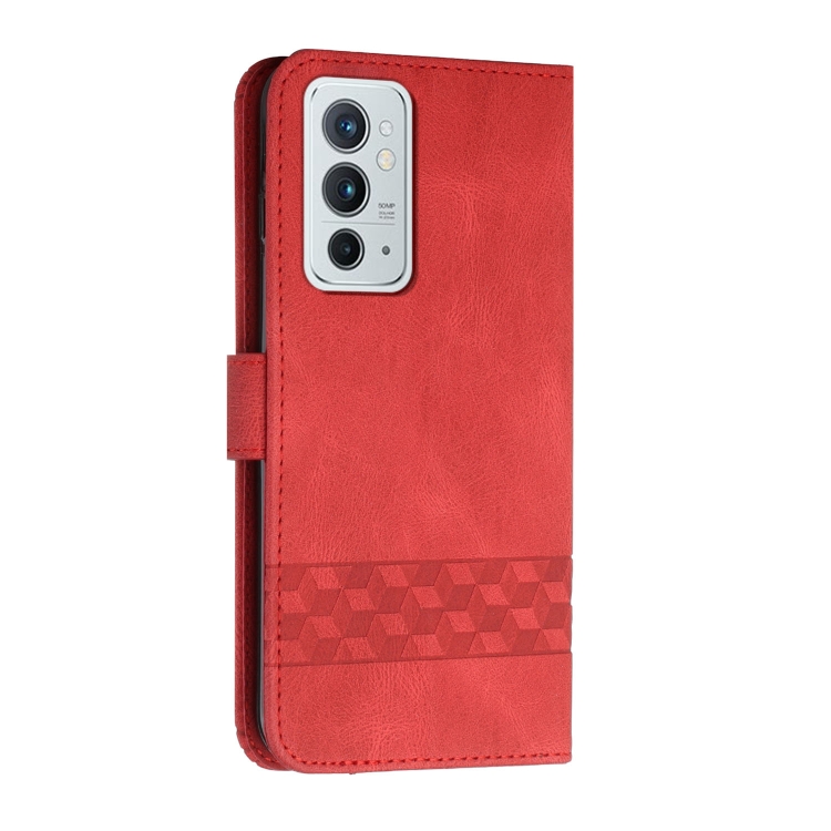 Cubic Skin Feel Flip Leather Phone Case For OnePlus 9RT 5G(Red) - 2