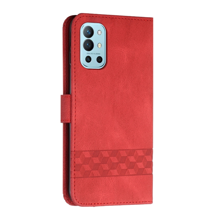 Cubic Skin Feel Flip Leather Phone Case For OnePlus 9R(Red) - 2