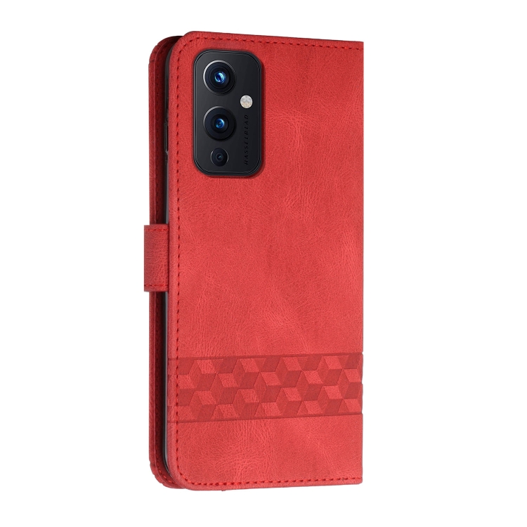 Cubic Skin Feel Flip Leather Phone Case For OnePlus 9(Red) - 2