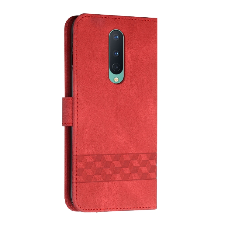 Cubic Skin Feel Flip Leather Phone Case For OnePlus 8(Red) - 2