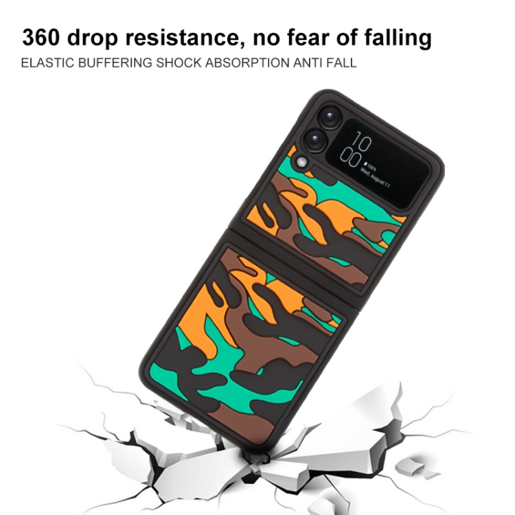 For Samsung Galaxy Z Flip3 5G Camouflage Clouds Embossed Silicone Phone Case(Land) - B5