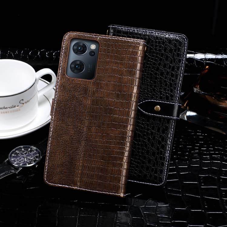 For OPPO Reno7 5G idewei Crocodile Texture Leather Phone Case(Black) - 2