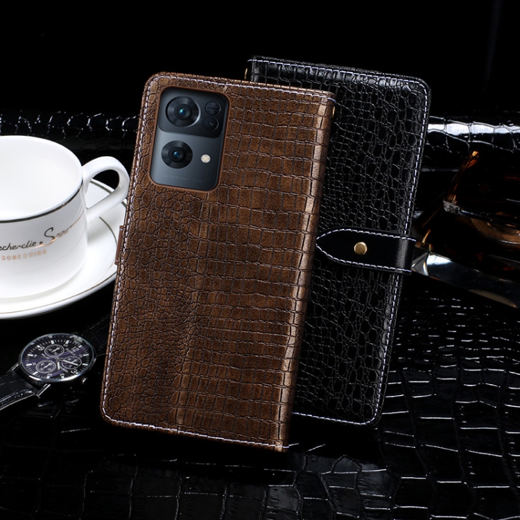 For OPPO Reno7 Pro 5G idewei Crocodile Texture Leather Phone Case(Black) - 2