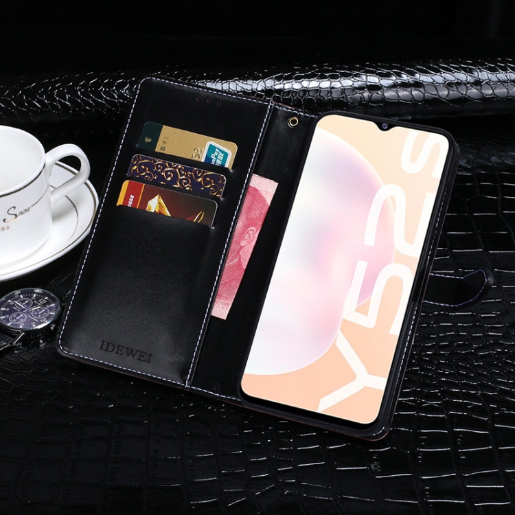 For vivo Y54s idewei Crocodile Texture Leather Phone Case(Black) - 4