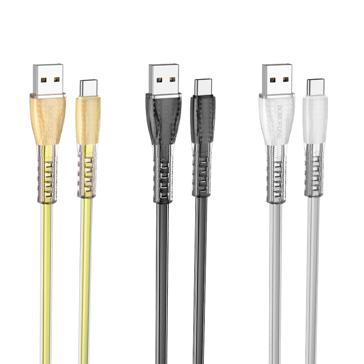 Borofone BU31 1.2m 3A USB to USB-C / Type-C Jelly Braided Charging Data Cable(Black) - B1