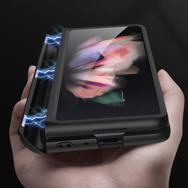 For Samsung Galaxy Z Fold3 5G GKK Magnetic Full Coverage Phone Flip Case with Holder(Black) - B2