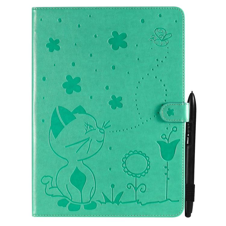 Cat Bee Embossing Pattern Horizontal Flip Leather Tablet Case For iPad mini 6(Green) - 1