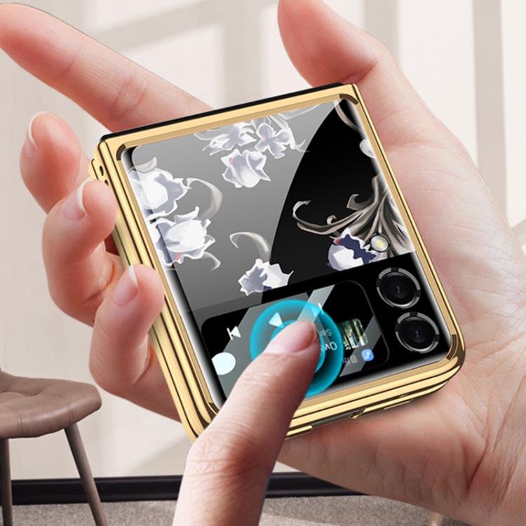For Samsung Galaxy Z Flip3 5G GKK Floral Pattern Electroplating Tempered Glass Phone Case(Flower 01) - B2