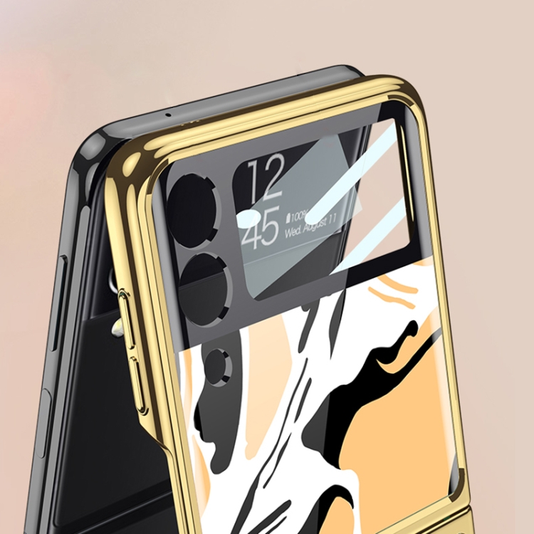 For Samsung Galaxy Z Flip3 5G GKK Floral Pattern Electroplating Tempered Glass Phone Case(Flower 01) - B3