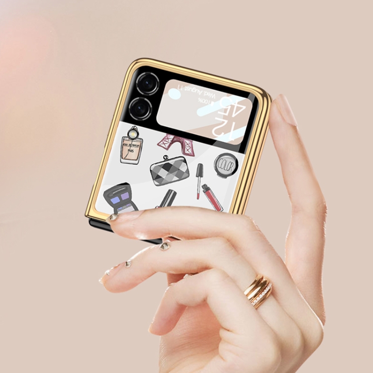 For Samsung Galaxy Z Flip3 5G GKK Floral Pattern Electroplating Tempered Glass Phone Case(Flower 01) - B4