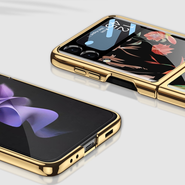 For Samsung Galaxy Z Flip3 5G GKK Floral Pattern Electroplating Tempered Glass Phone Case(Flower 01) - B5