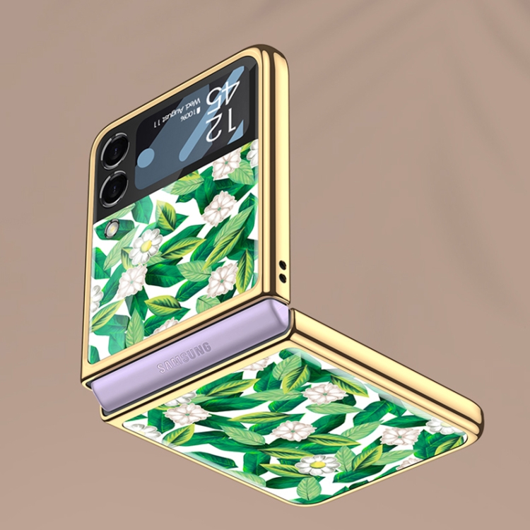 For Samsung Galaxy Z Flip3 5G GKK Floral Pattern Electroplating Tempered Glass Phone Case(Flower 01) - B6