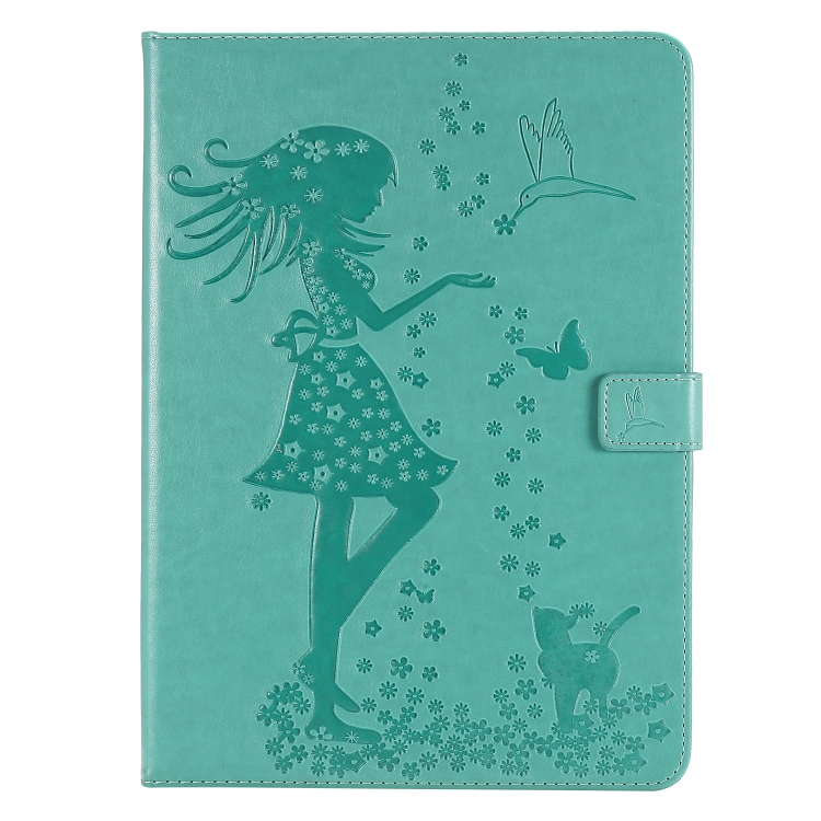 Pressed Printing Woman and Cat Pattern Horizontal Flip Leather Tablet Case For iPad mini 6(Green) - 1