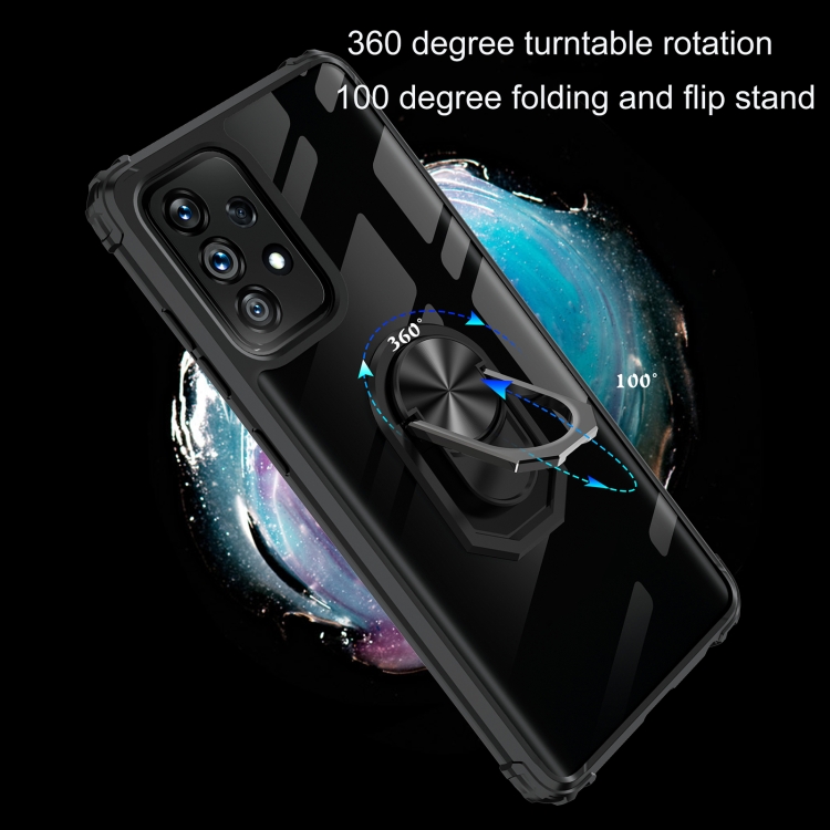 For Samsung Galaxy A73 5G Ring Holder Transparent TPU + Acrylic Case(Black) - B4