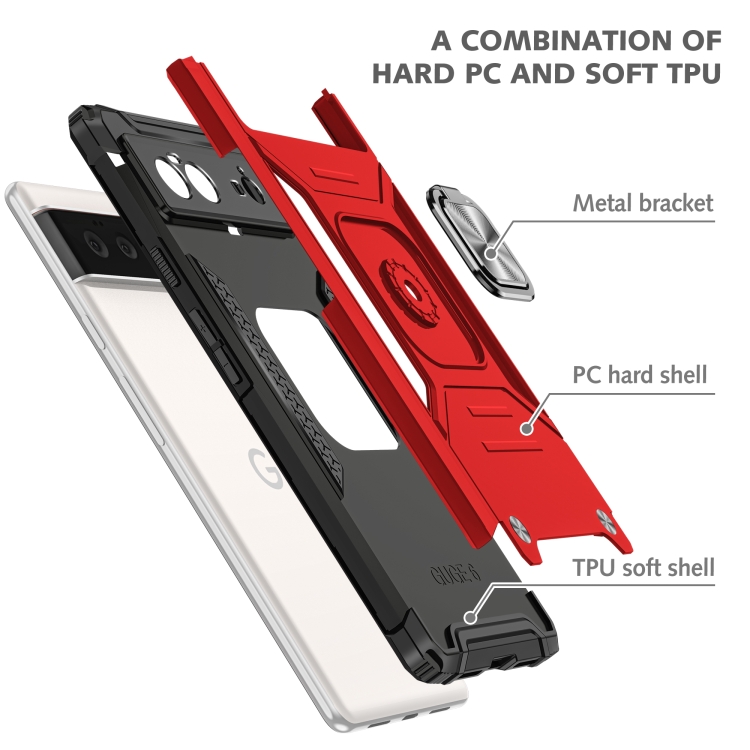 For Google Pixel 6 Magnetic Ring Holder Armor Phone Case(Red) - 2