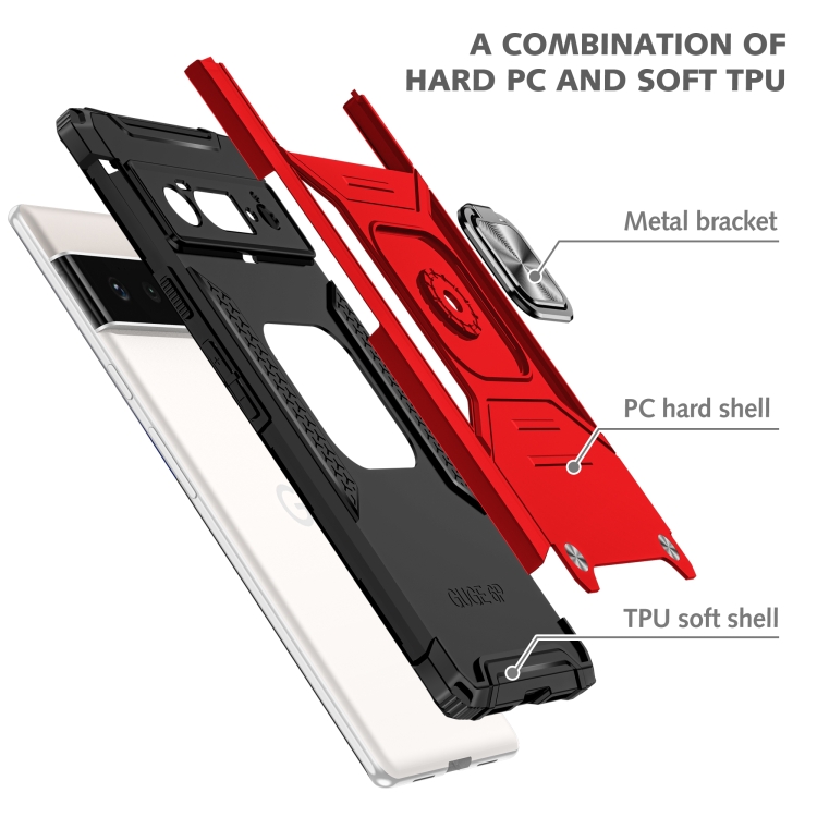 For Google Pixel 6 Pro Magnetic Ring Holder Armor Phone Case(Red) - 2