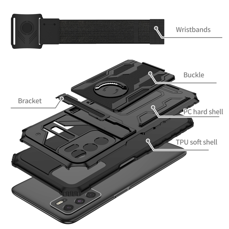 For OPPO A16 Armor Wristband Phone Case(Black) - 3