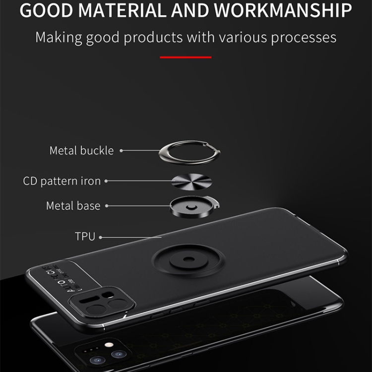 For OPPO A16K Metal Ring Holder TPU Phone Case(Black) - 2