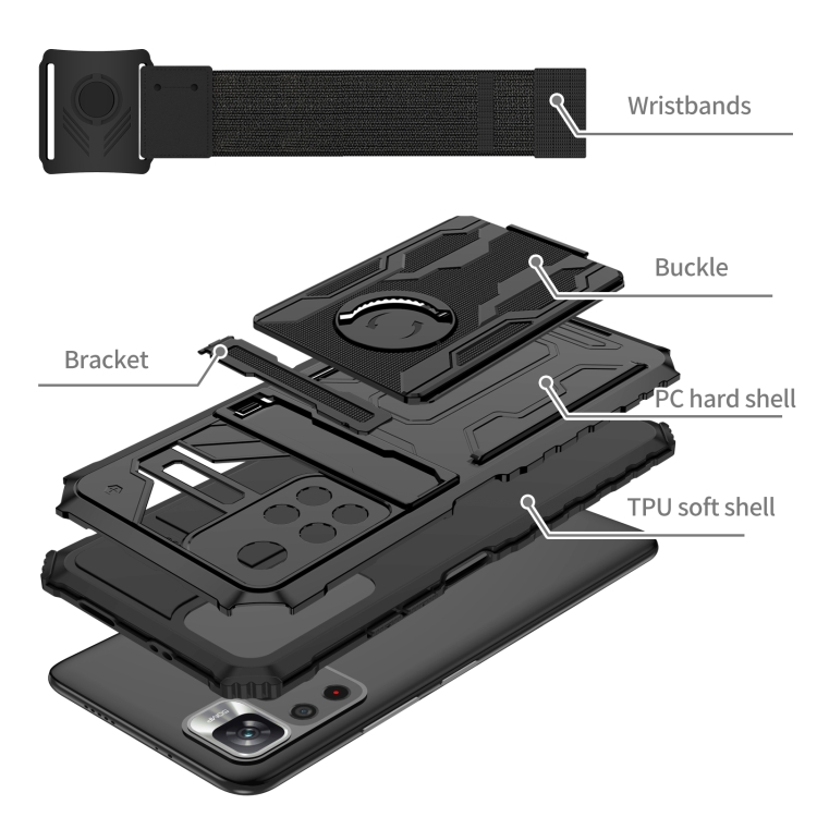 For Xiaomi Redmi Note 11 5G / Poco M4 Pro 5G Armor Wristband Phone Case(Black) - 3