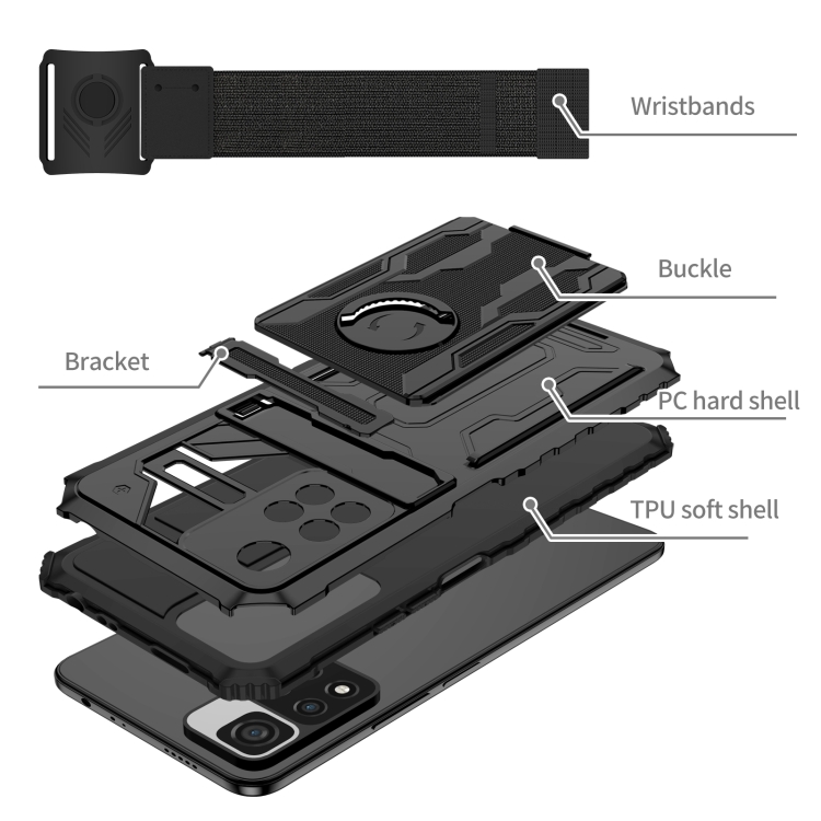 For Xiaomi Redmi Note 11 Pro Armor Wristband Phone Case(Black) - 3