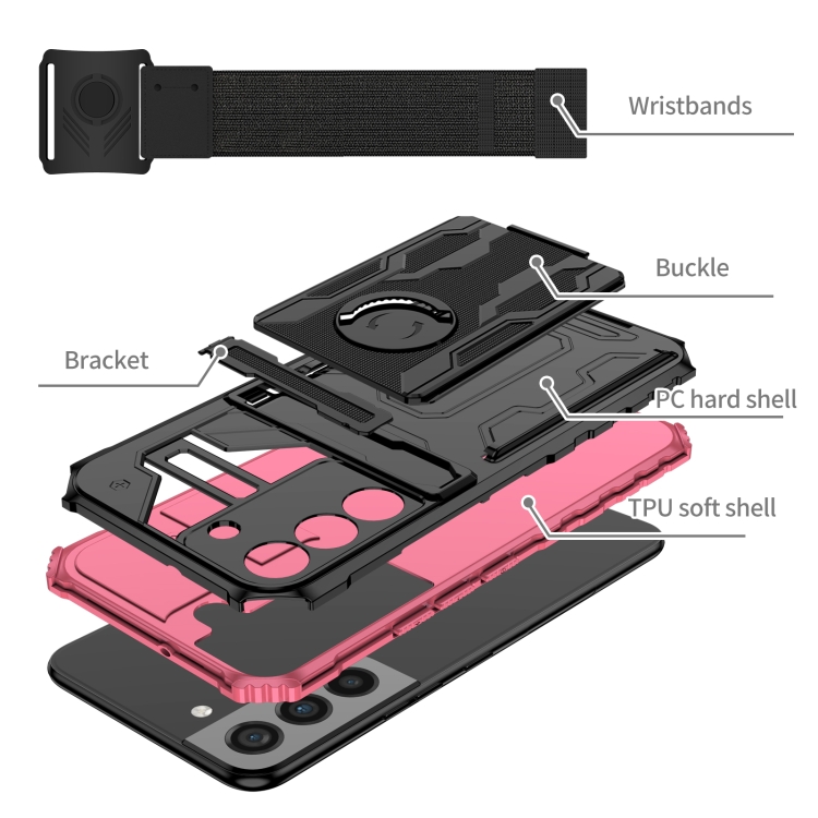 For Samsung Galaxy S22 5G Armor Wristband Phone Case(Pink) - 3