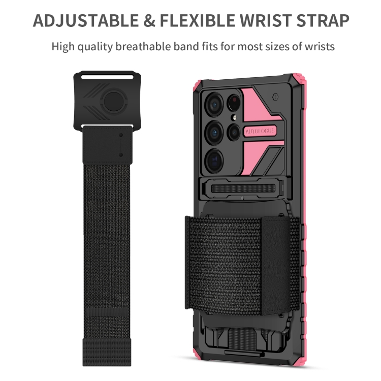 For Samsung Galaxy S22 Ultra 5G Armor Wristband Phone Case(Pink) - 2