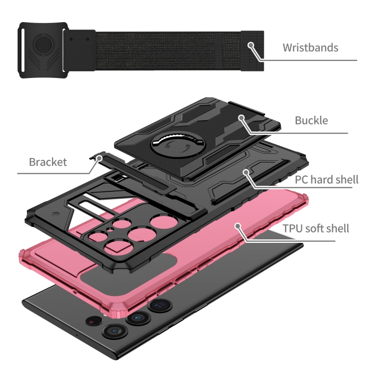 For Samsung Galaxy S22 Ultra 5G Armor Wristband Phone Case(Pink) - 3