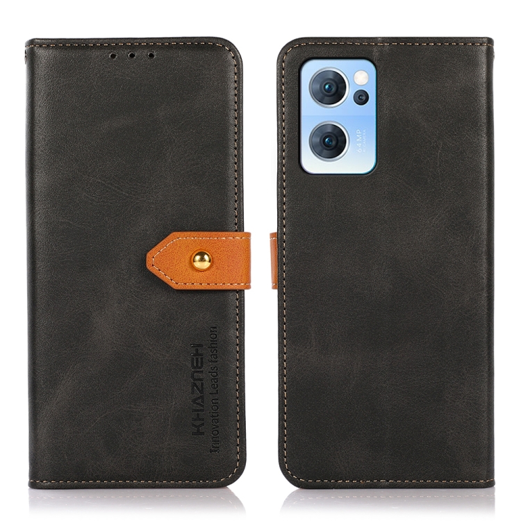 For OPPO Reno7 5G KHAZNEH Dual-color Cowhide Texture Horizontal Flip Leather Phone Case(Black) - 1