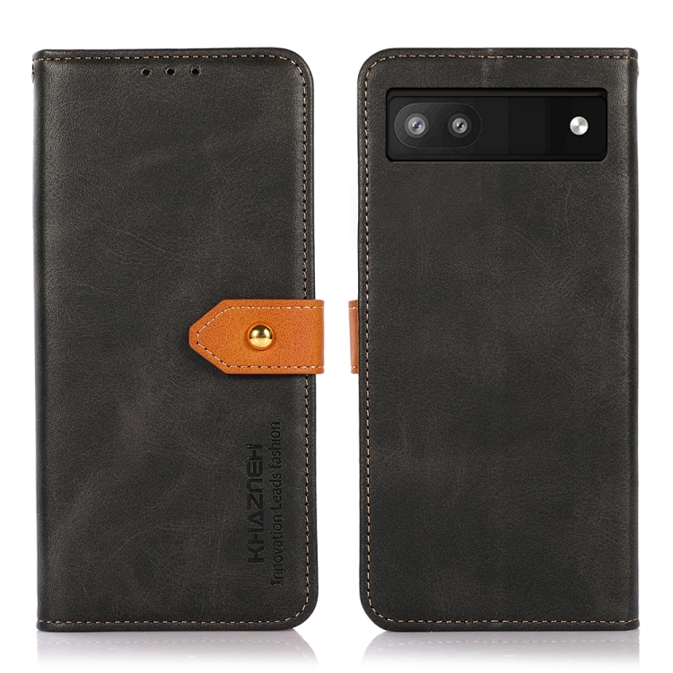 For Google Pixel 6a KHAZNEH Dual-color Cowhide Texture Horizontal Flip Leather Phone Case(Black) - 1