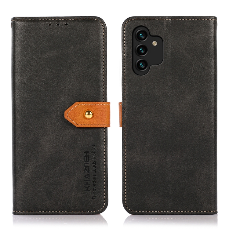 For Samsung Galaxy A13 4G KHAZNEH Dual-color Cowhide Texture Horizontal Flip Leather Phone Case(Black) - 1