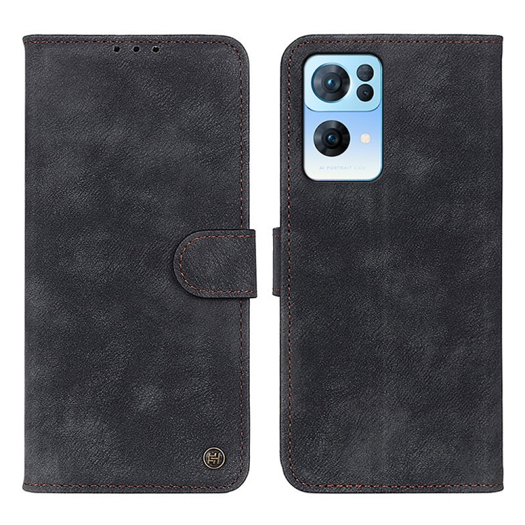 For OPPO Reno7 Pro 5G Antelope Texture Magnetic Buckle Leather Phone Case(Black) - 1