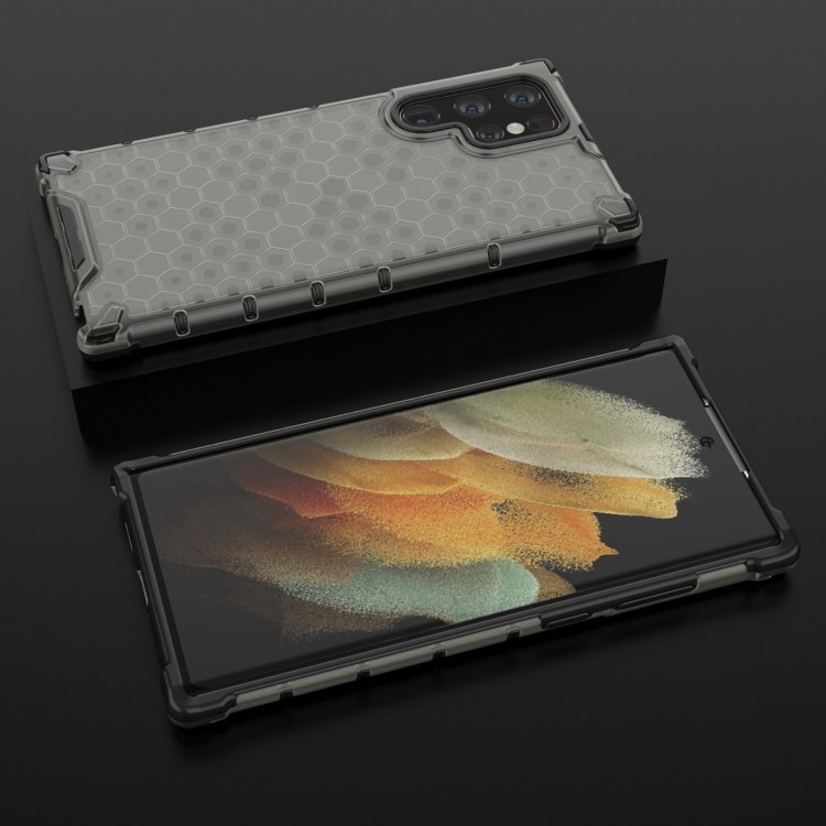 For Samsung Galaxy S22 Ultra 5G Lanyard Honeycomb PC + TPU Case(Black) - 2