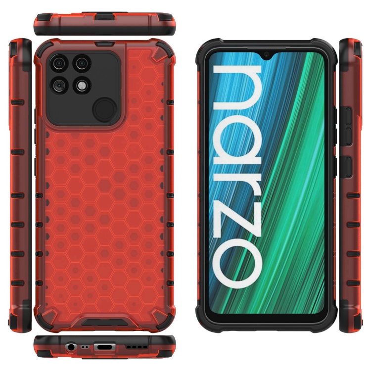 For OPPO Realme Narzo 50A Lanyard Honeycomb PC + TPU Case(Red) - 3