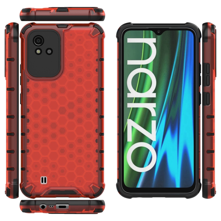 For OPPO Realme Narzo 50 4G Lanyard Honeycomb PC + TPU Case(Red) - 3