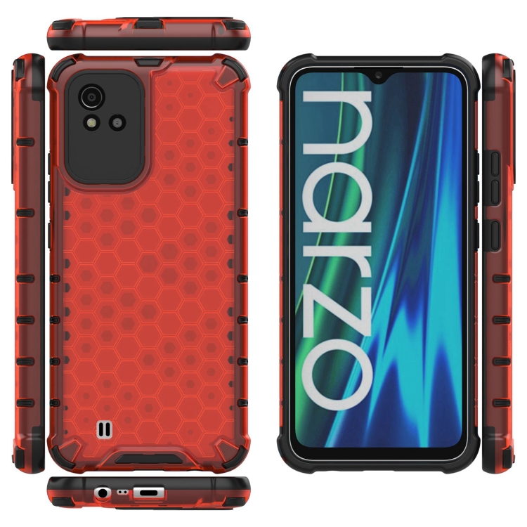 For OPPO Realme Narzo 50i Lanyard Honeycomb PC + TPU Case(Red) - 3