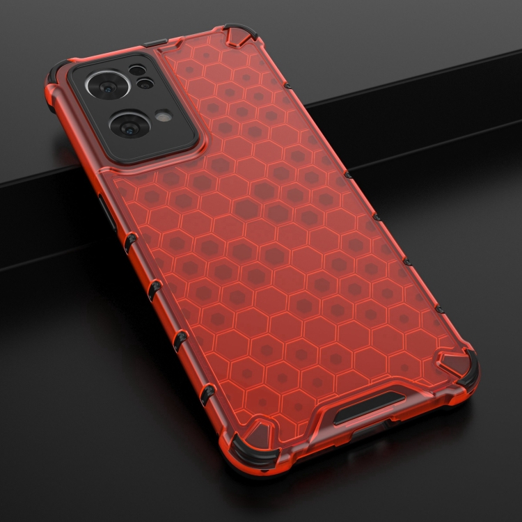 For OPPO Reno7 Pro 5G Lanyard Honeycomb PC + TPU Case(Red) - 1