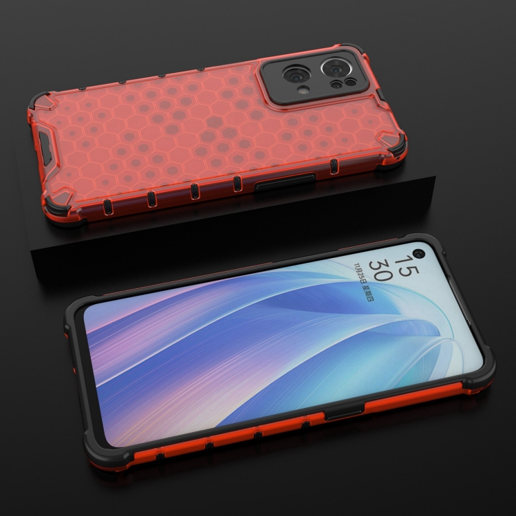 For OPPO Reno7 Pro 5G Lanyard Honeycomb PC + TPU Case(Red) - 2