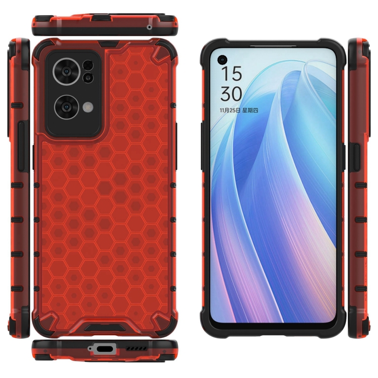 For OPPO Reno7 Pro 5G Lanyard Honeycomb PC + TPU Case(Red) - 3