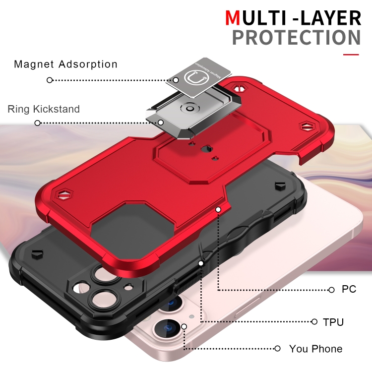 Ring Holder Non-slip Armor Phone Case For iPhone 13(Red) - 2